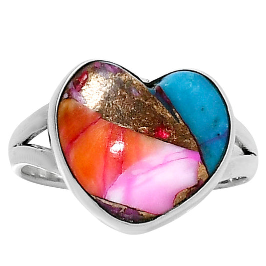 Premium Heart Kingman Orange Dahlia Turquoise Ring size-8 R-1073 30-ER11973
