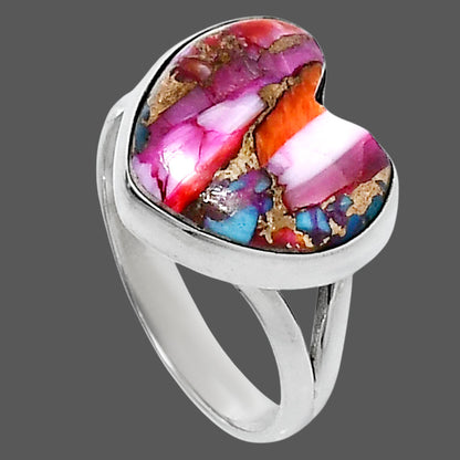 Premium Heart Kingman Orange Dahlia Turquoise Ring size-8 R-1073 30-ER11978