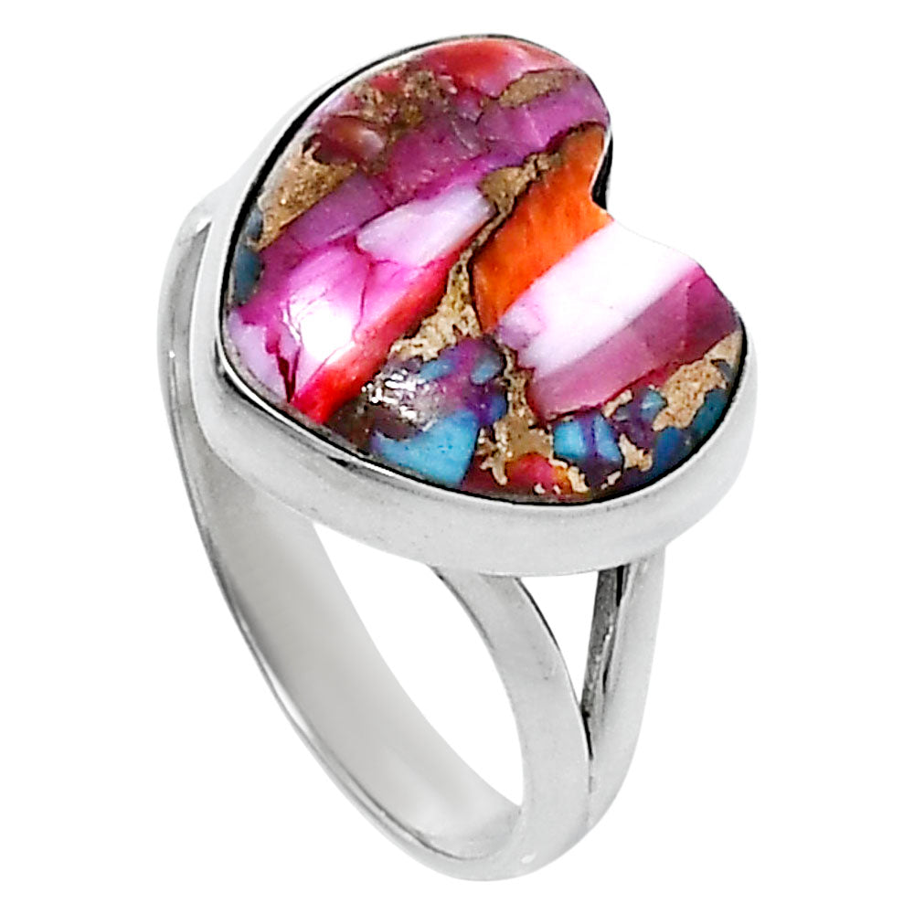 Premium Heart Kingman Orange Dahlia Turquoise Ring size-8 R-1073 30-ER11978