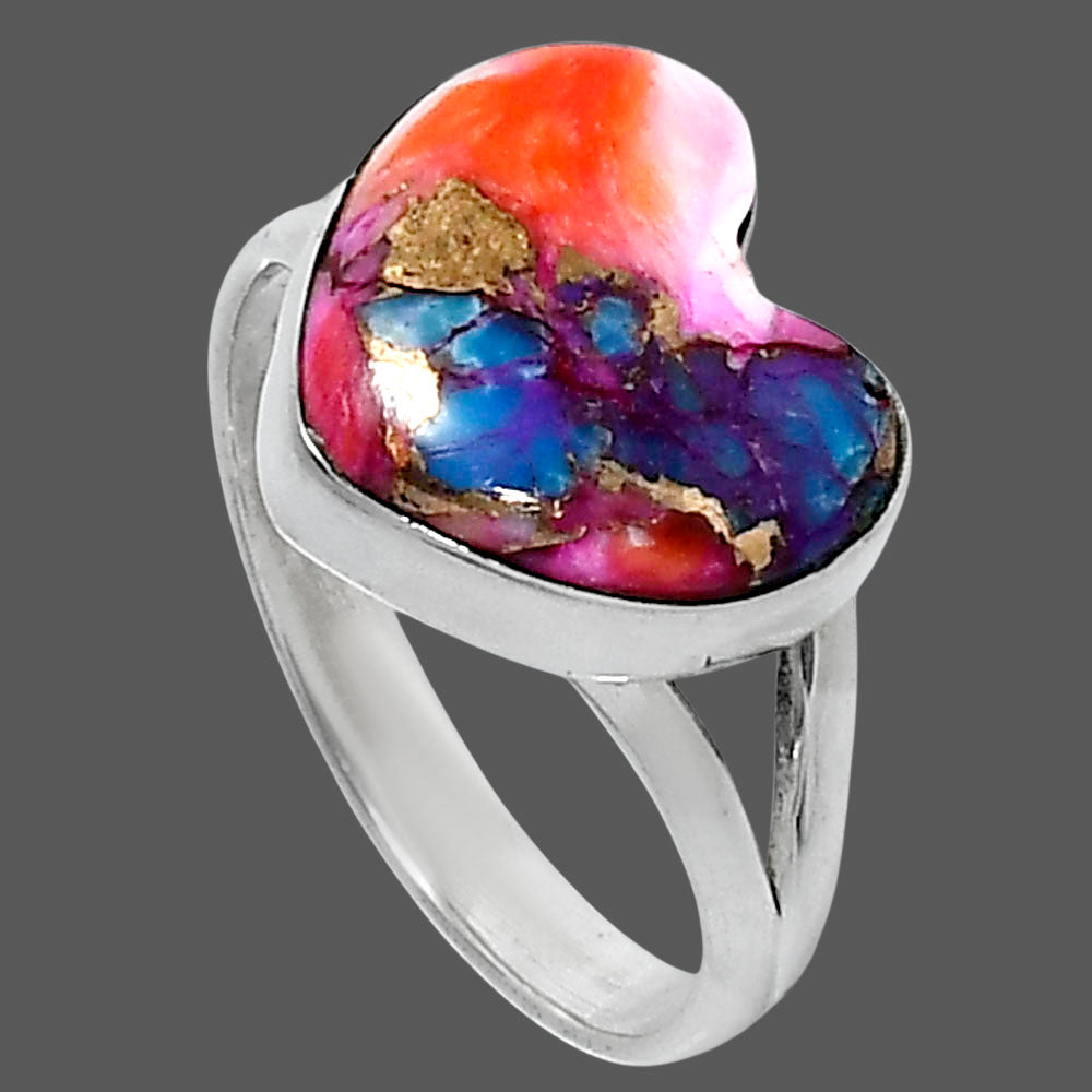 Premium Heart Kingman Orange Dahlia Turquoise Ring size-9 R-1073 30-ER11981