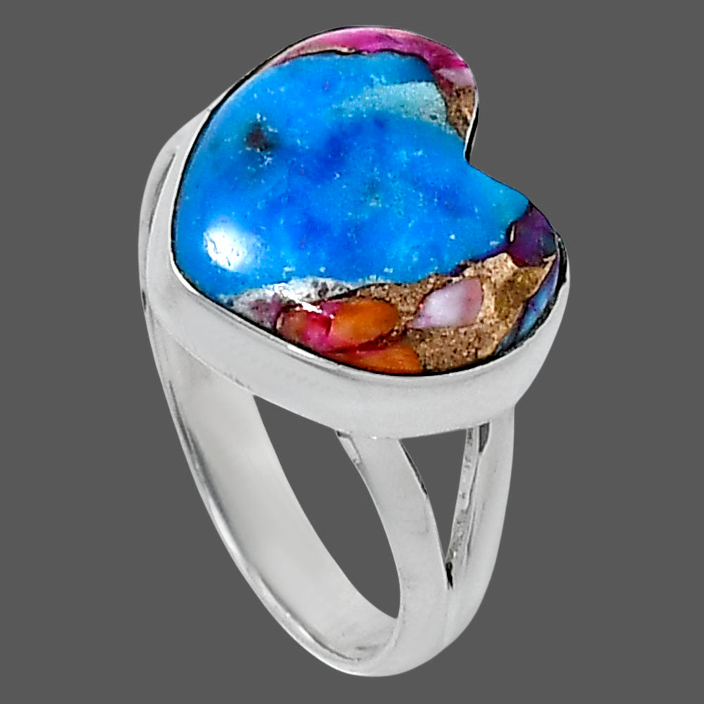 Premium Heart Kingman Orange Dahlia Turquoise Ring size-9 R-1073 30-ER11984