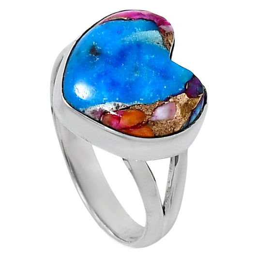 Premium Heart Kingman Orange Dahlia Turquoise Ring size-9 R-1073 30-ER11984