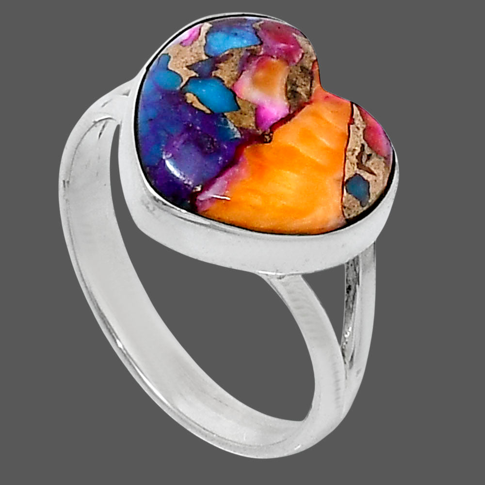 Premium Heart Kingman Orange Dahlia Turquoise Ring size-9 R-1073 30-ER11987