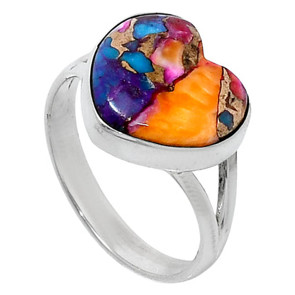 Premium Heart Kingman Orange Dahlia Turquoise Ring size-9 R-1073 30-ER11987