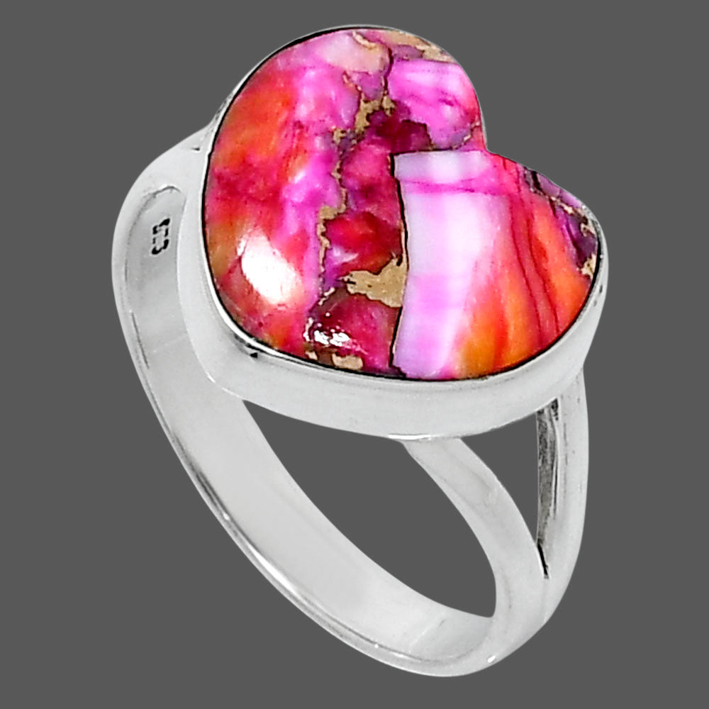 Premium Heart Kingman Orange Dahlia Turquoise Ring size-9 R-1073 30-ER11991