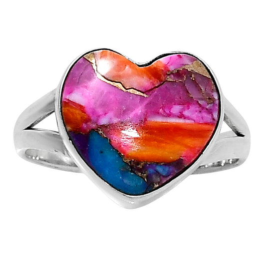 Premium Heart Kingman Orange Dahlia Turquoise Ring size-9 R-1073 30-ER11994