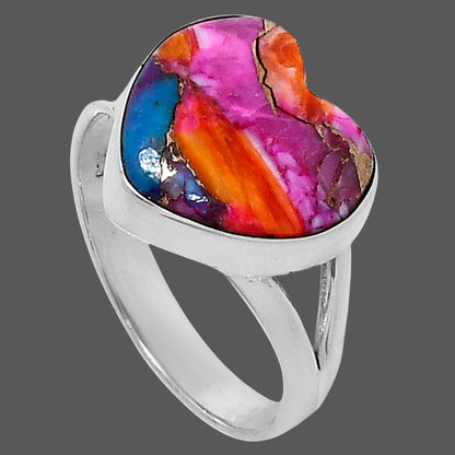 Premium Heart Kingman Orange Dahlia Turquoise Ring size-9 R-1073 30-ER11994