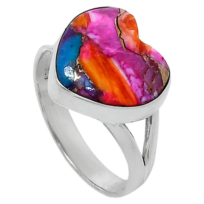 Premium Heart Kingman Orange Dahlia Turquoise Ring size-9 R-1073 30-ER11994