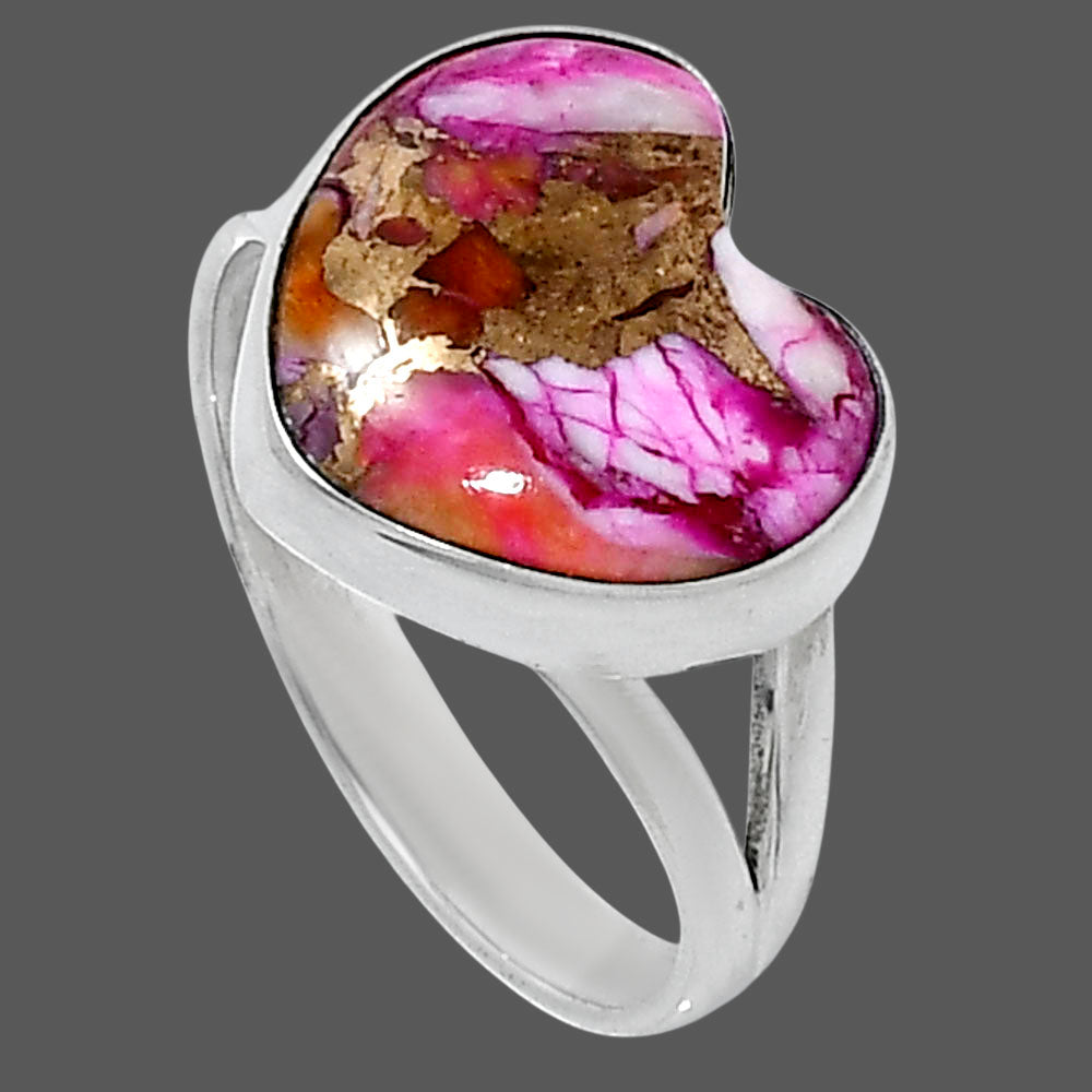 Premium Heart Kingman Orange Dahlia Turquoise Ring size-9 R-1073 30-ER11995