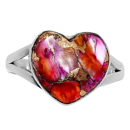 Premium Heart Kingman Orange Dahlia Turquoise Ring s10 R-1073 30-ER11998