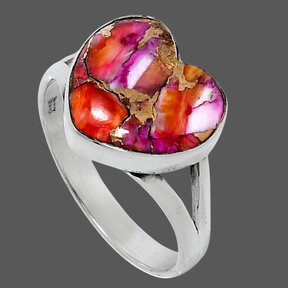 Premium Heart Kingman Orange Dahlia Turquoise Ring s10 R-1073 30-ER11998