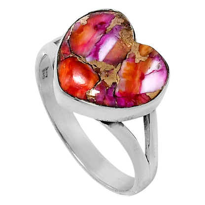 Premium Heart Kingman Orange Dahlia Turquoise Ring s10 R-1073 30-ER11998