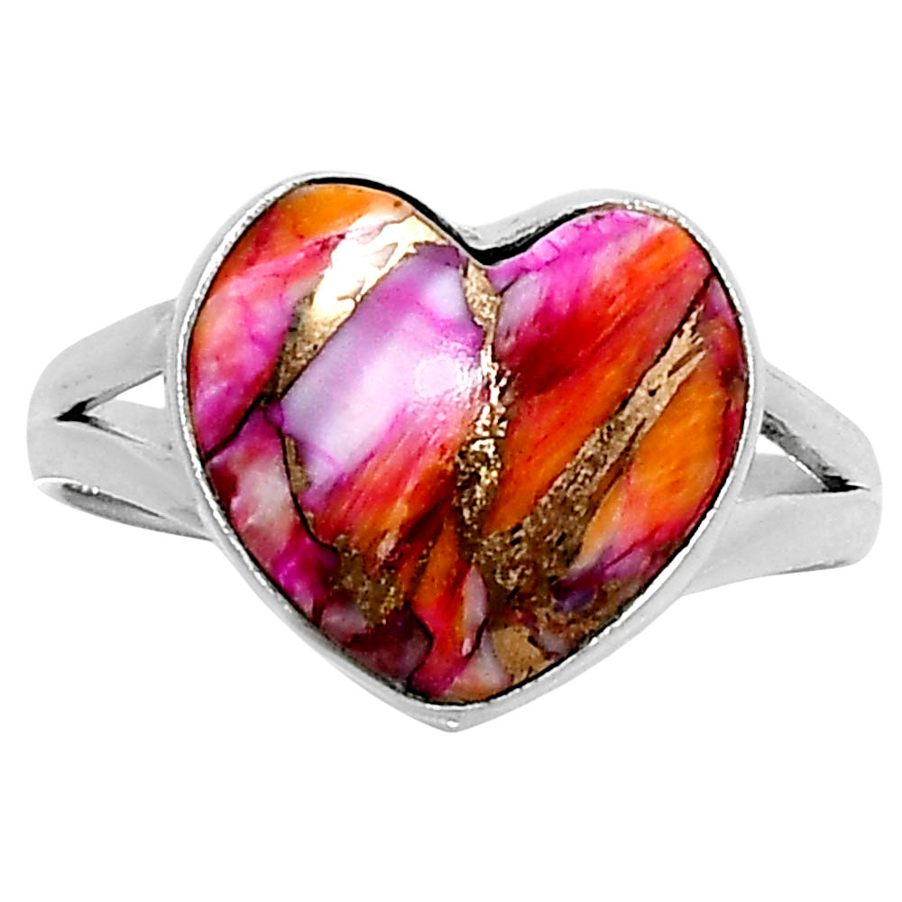 Premium Heart Kingman Orange Dahlia Turquoise Ring s10 R-1073 30-ER11999