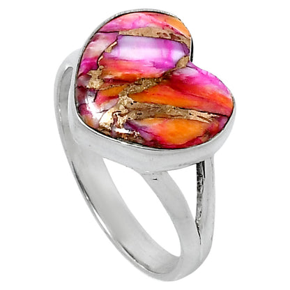 Premium Heart Kingman Orange Dahlia Turquoise Ring s10 R-1073 30-ER11999