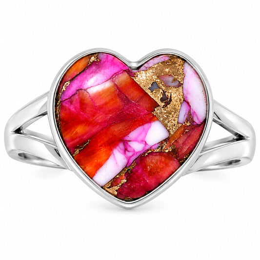 Premium Heart Kingman Orange Dahlia Turquoise Ring s10 R-1073 30-ER12000