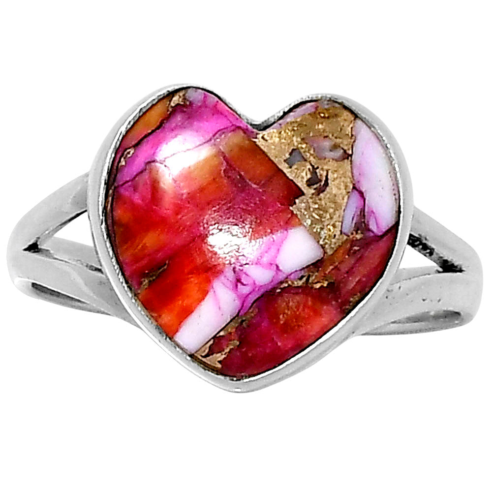 Premium Heart Kingman Orange Dahlia Turquoise Ring s10 R-1073 30-ER12000