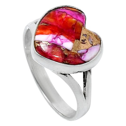 Premium Heart Kingman Orange Dahlia Turquoise Ring s10 R-1073 30-ER12000