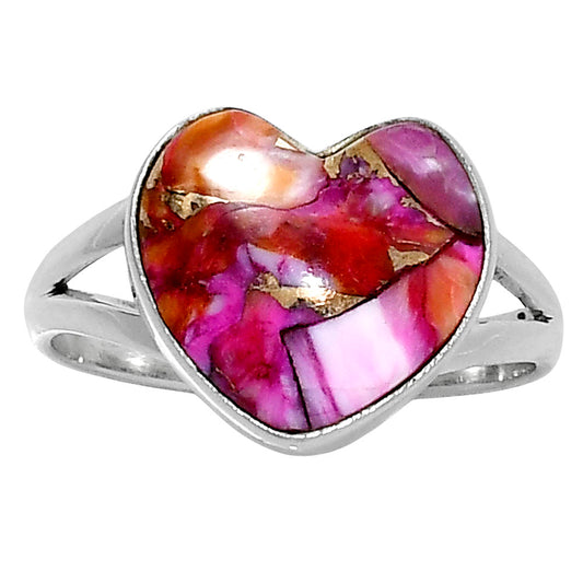 Premium Heart Kingman Orange Dahlia Turquoise Ring s10 R-1073 30-ER12003