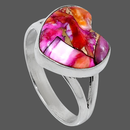 Premium Heart Kingman Orange Dahlia Turquoise Ring s10 R-1073 30-ER12003