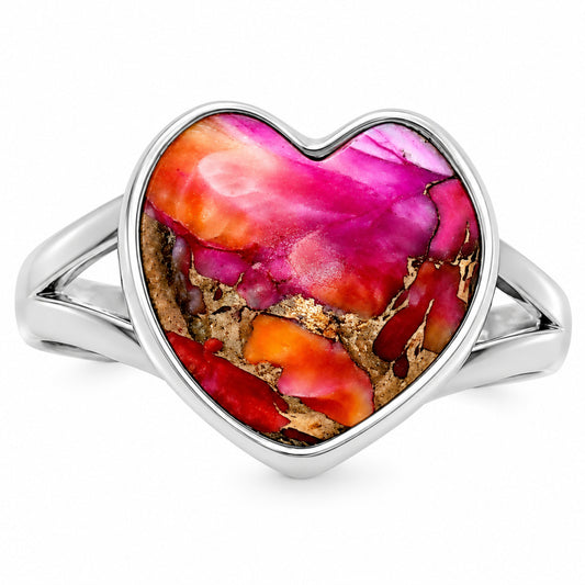 Premium Heart Kingman Orange Dahlia Turquoise Ring s10 R-1073 30-ER12006