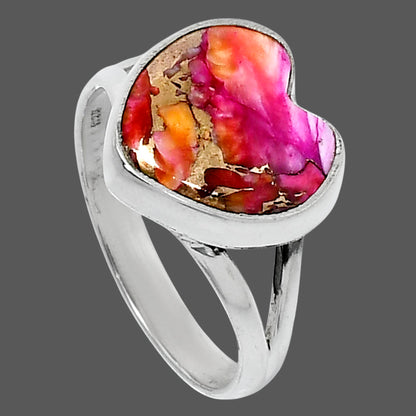 Premium Heart Kingman Orange Dahlia Turquoise Ring s10 R-1073 30-ER12006