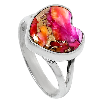 Premium Heart Kingman Orange Dahlia Turquoise Ring s10 R-1073 30-ER12006