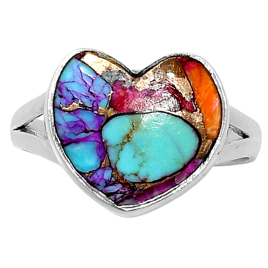 Premium Heart Kingman Orange Dahlia Turquoise Ring s10 R-1073 30-ER12007