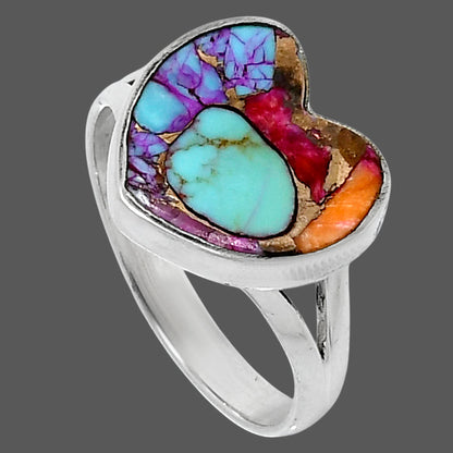 Premium Heart Kingman Orange Dahlia Turquoise Ring s10 R-1073 30-ER12007