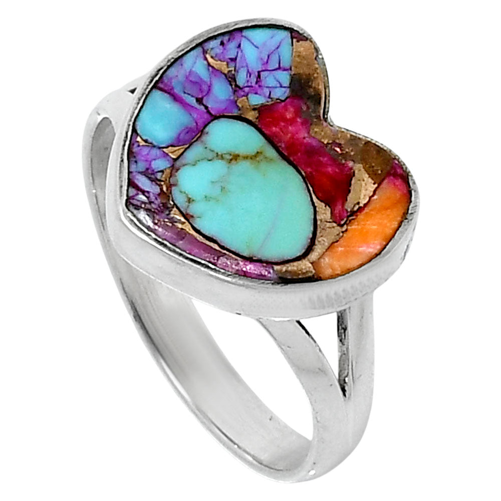 Premium Heart Kingman Orange Dahlia Turquoise Ring s10 R-1073 30-ER12007