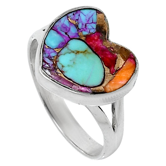 Premium Heart Kingman Orange Dahlia Turquoise Ring s10 R-1073 30-ER12007