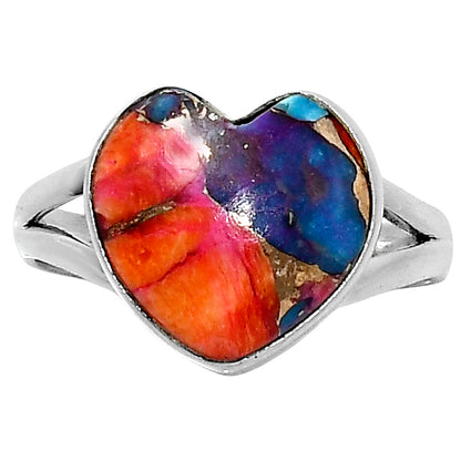 Premium Heart Kingman Orange Dahlia Turquoise Ring s10 R-1073 30-ER12011