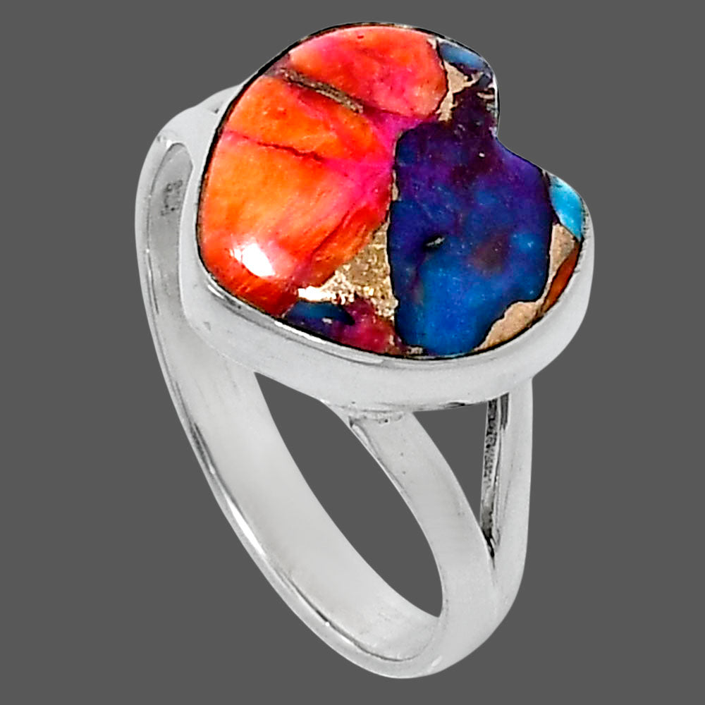 Premium Heart Kingman Orange Dahlia Turquoise Ring s10 R-1073 30-ER12011