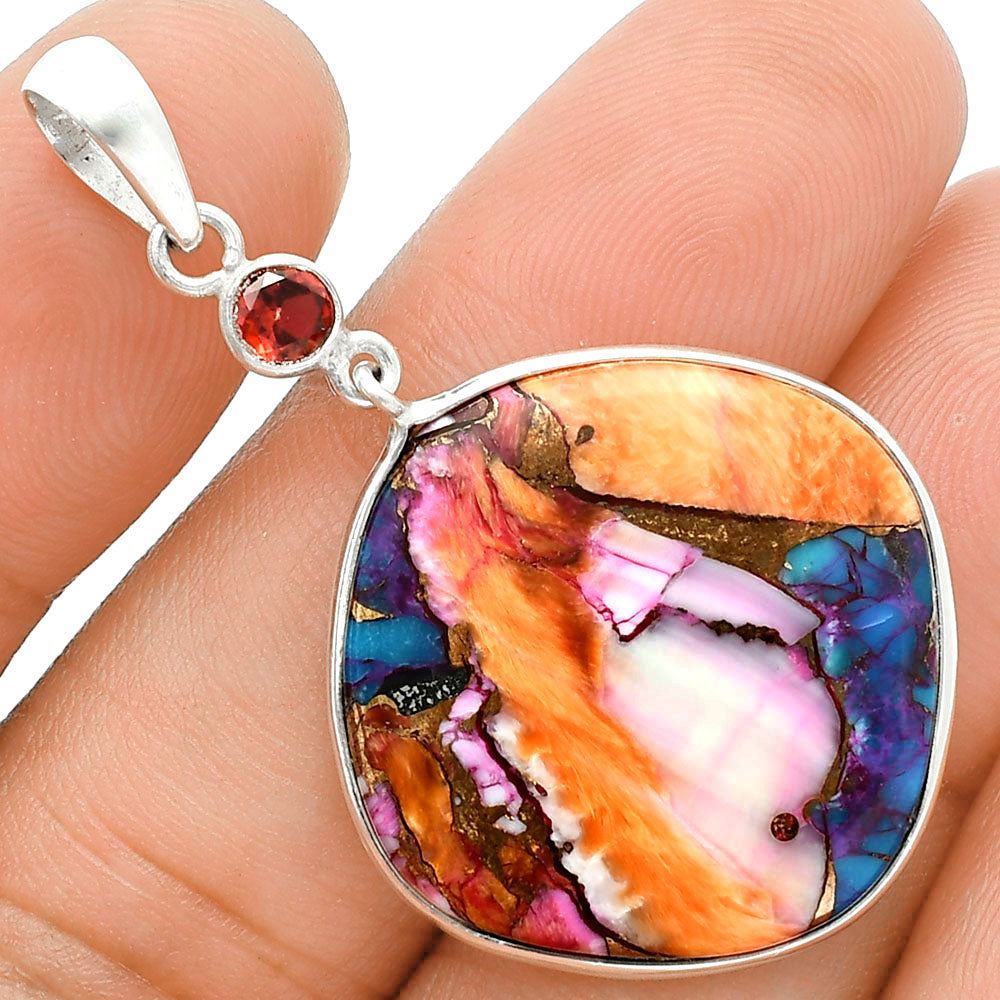 Kingman Orange Dahlia Turquoise & Garnet Pendant Earrings Set T-1010 30-ET10053