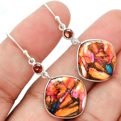 Kingman Orange Dahlia Turquoise & Garnet Pendant Earrings Set T-1010 30-ET10053