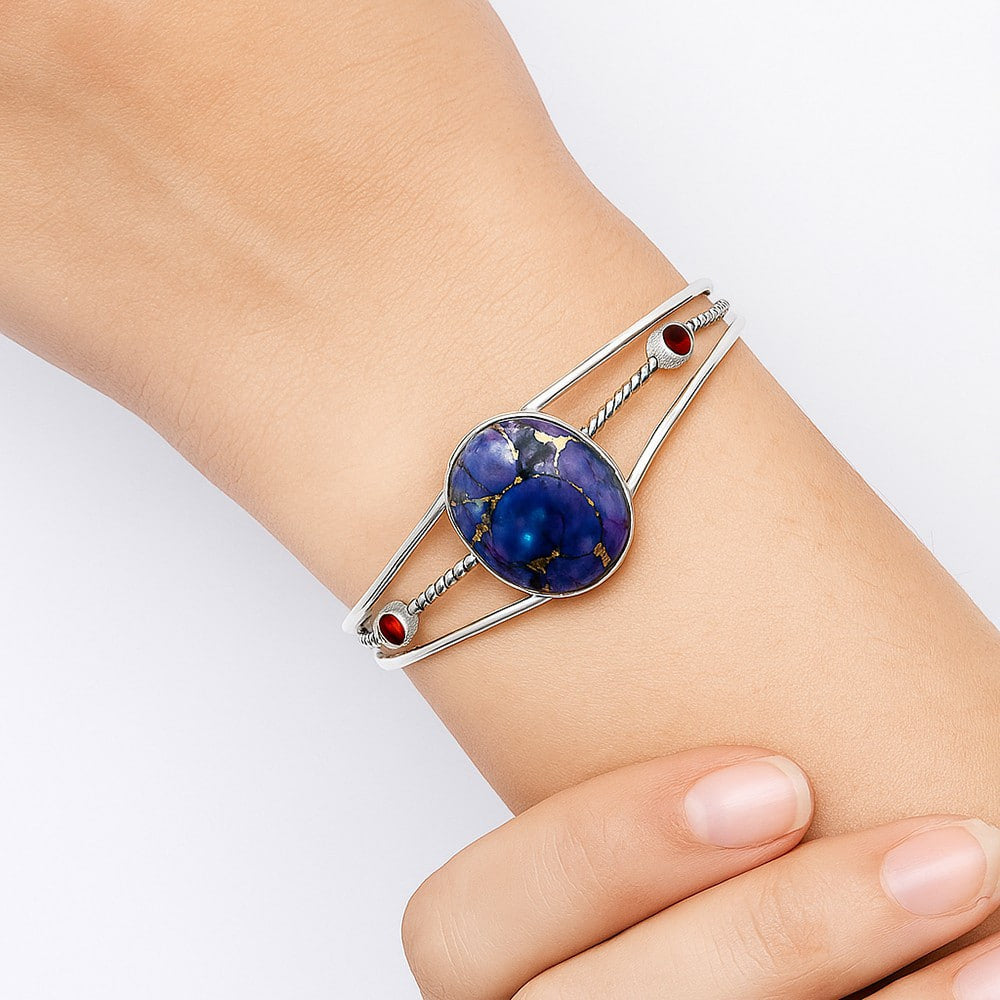 Premium Copper Purple Turquoise & Garnet Cuff Bangle Bracelet B-1011 31-EB10312