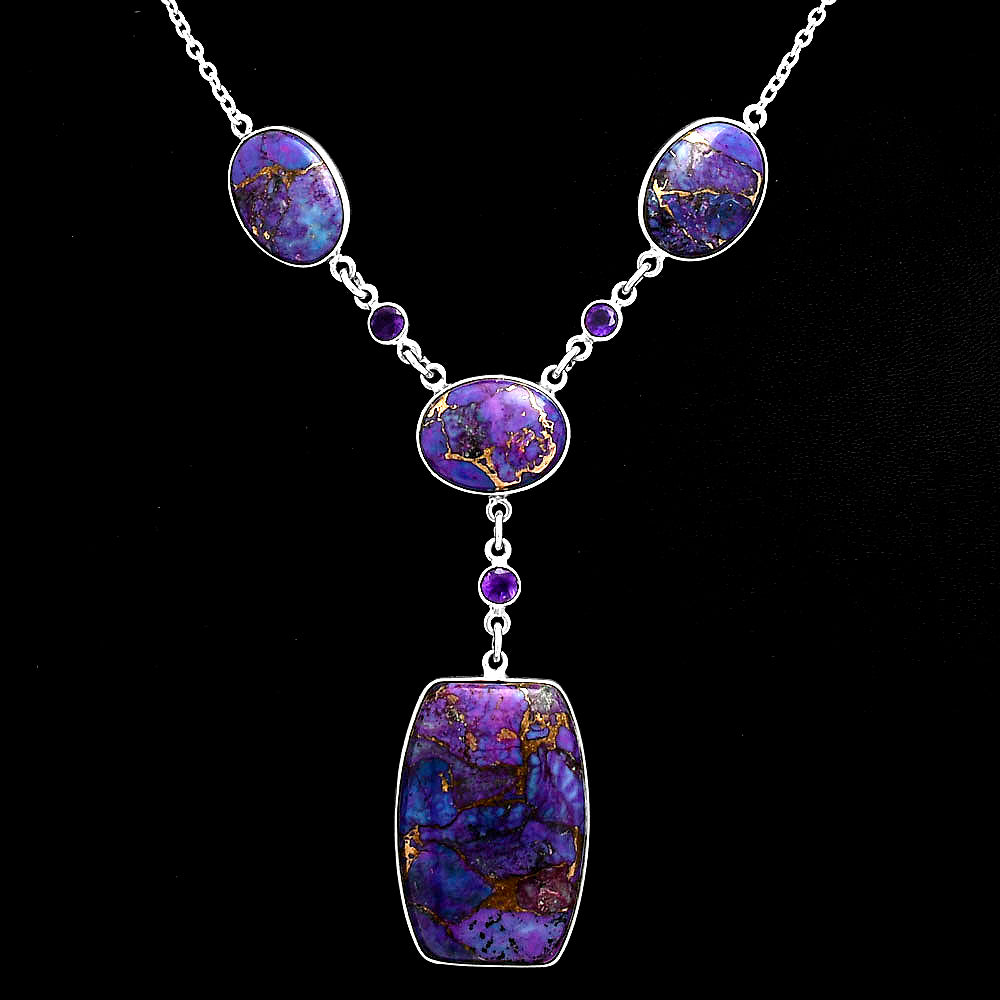 Premium Quality Copper Purple Turquoise & Amethyst Necklace N-1023 31-EN10092