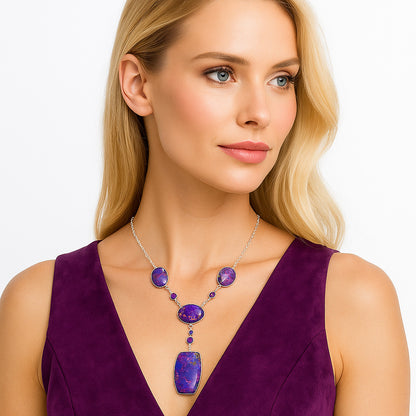 Premium Quality Copper Purple Turquoise & Amethyst Necklace N-1023 31-EN10092