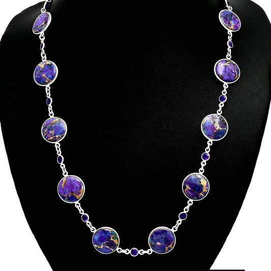 Premium Quality Copper Purple Turquoise & Amethyst Necklace N-1024 31-EN10095