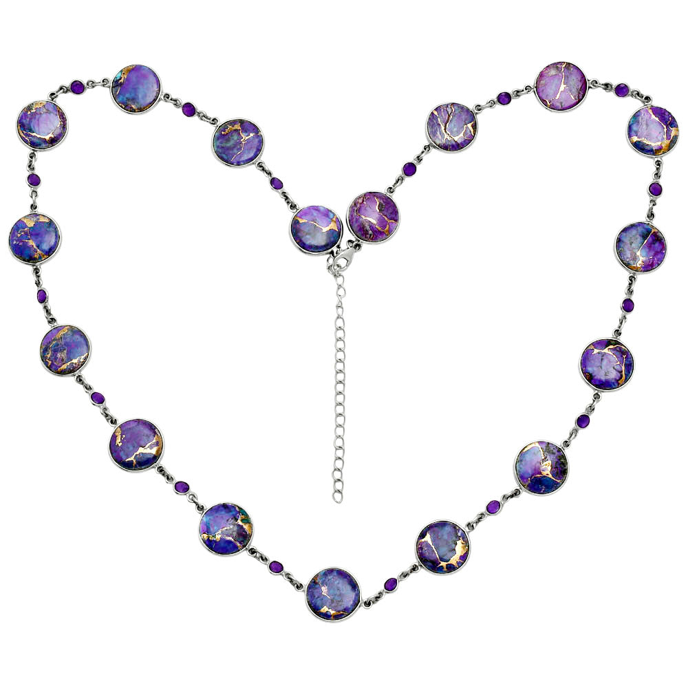 Premium Quality Copper Purple Turquoise & Amethyst Necklace N-1024 31-EN10095