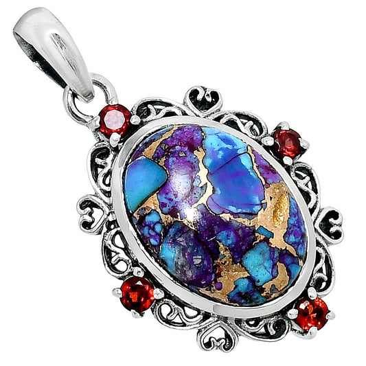 Premium Kingman Purple Dahlia Turquoise & Garnet Pendant P-1743 31-EP10192