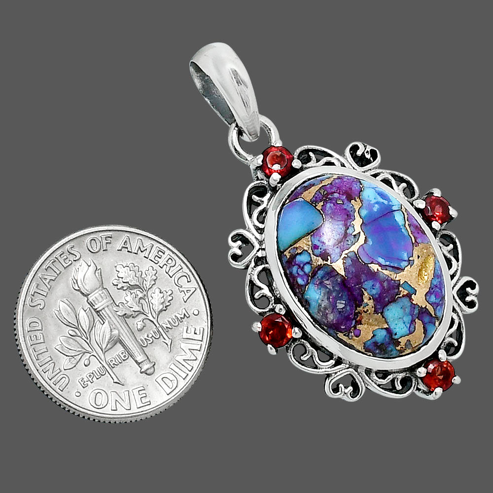 Premium Kingman Purple Dahlia Turquoise & Garnet Pendant P-1743 31-EP10192