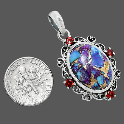 Premium Kingman Purple Dahlia Turquoise & Garnet Pendant P-1743 31-EP10192