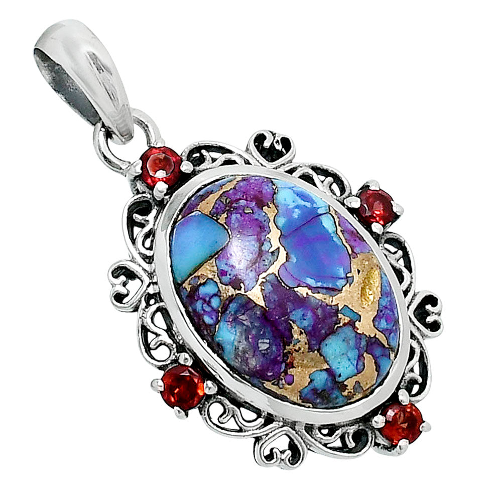 Premium Kingman Purple Dahlia Turquoise & Garnet Pendant P-1743 31-EP10192