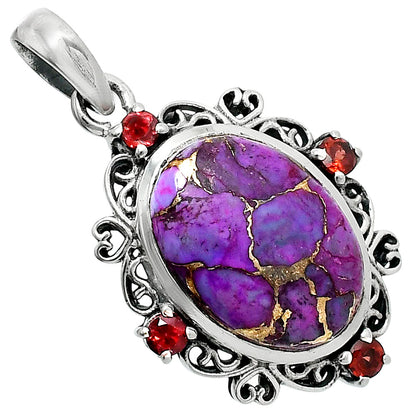 Premium Copper Purple Turquoise & Garnet Pendant P-1743 31-EP10193