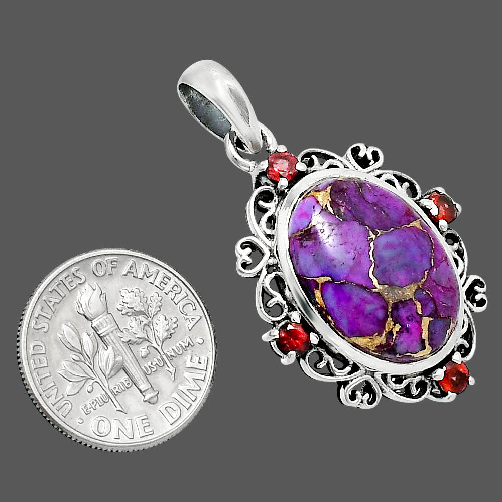 Premium Copper Purple Turquoise & Garnet Pendant P-1743 31-EP10193