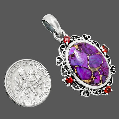 Premium Copper Purple Turquoise & Garnet Pendant P-1743 31-EP10193