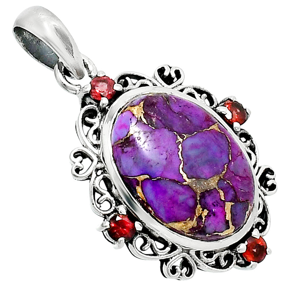 Premium Copper Purple Turquoise & Garnet Pendant P-1743 31-EP10193