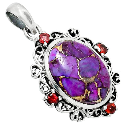 Premium Copper Purple Turquoise & Garnet Pendant P-1743 31-EP10193