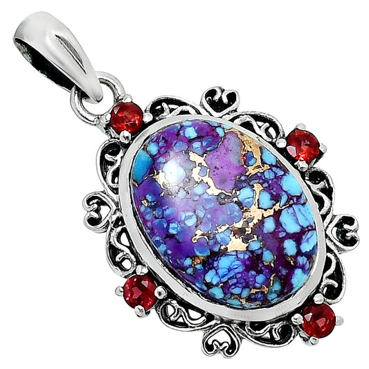 Premium Kingman Purple Dahlia Turquoise & Garnet Pendant P-1743 31-EP10195