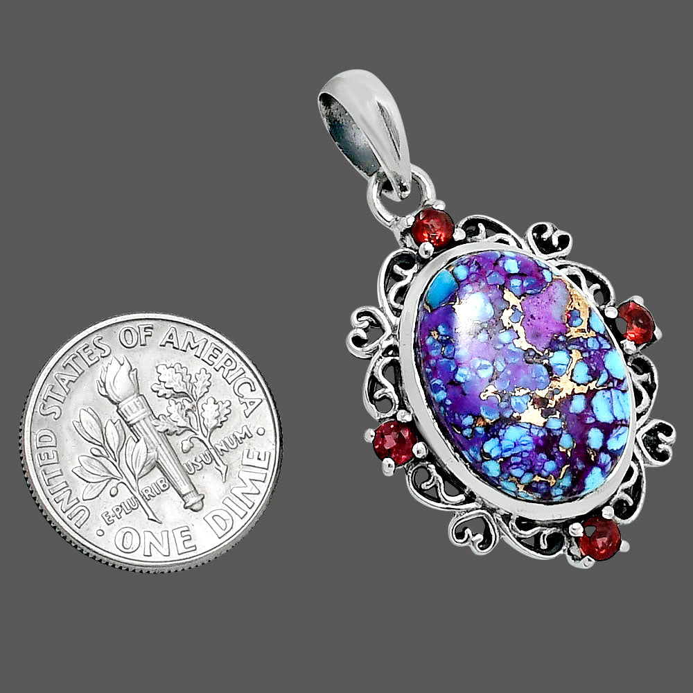 Premium Kingman Purple Dahlia Turquoise & Garnet Pendant P-1743 31-EP10195